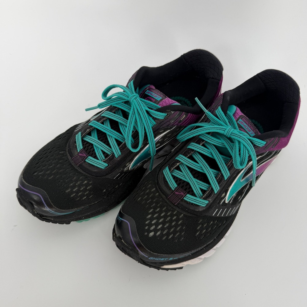 Brooks Ghost 9 Womens Running Shoes Black Purple Teal 1202251B092 Size 8.5
